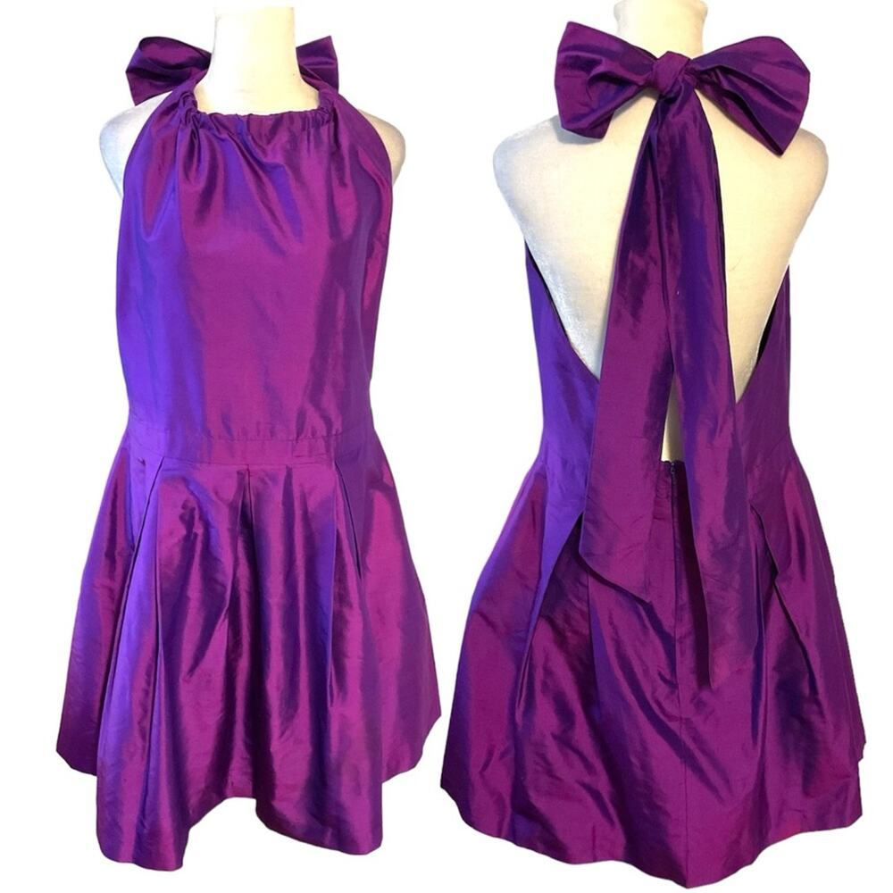LulaKate Purple Silk Halter Neck Fit and Flare Mini Dress Size 14